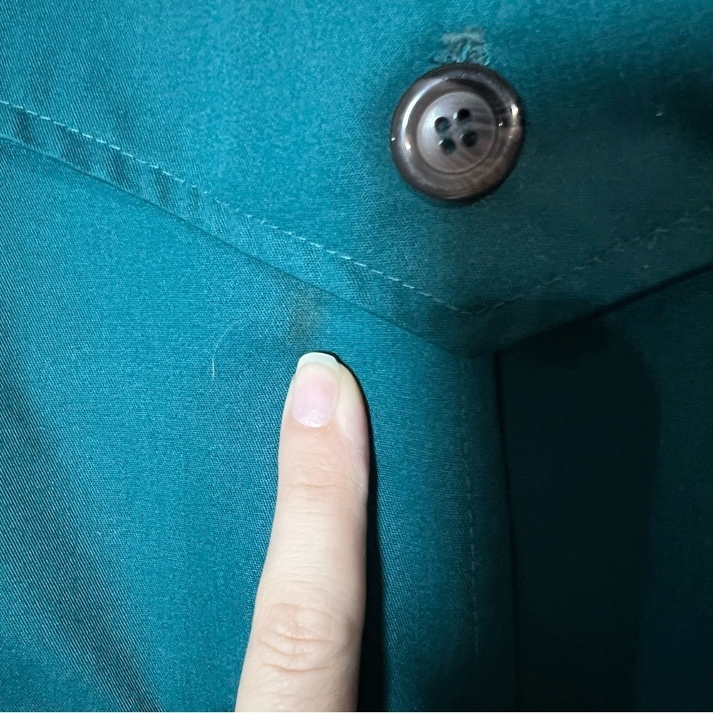 Vintage Double Breasted Trench Coat Womens Teal Green Size 12 Lined Long Belted - Picture 12 of 15